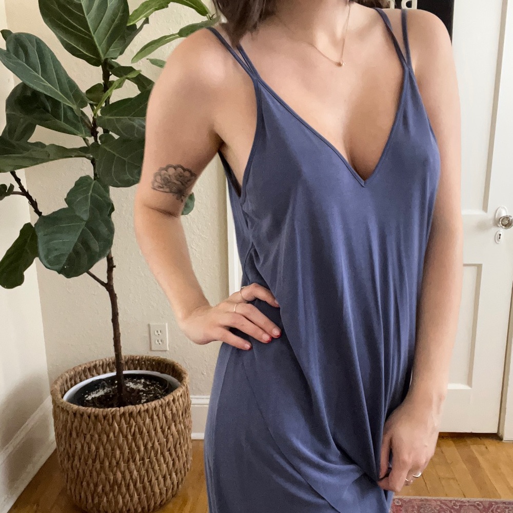 indigo blue strappy & flowy midi dress